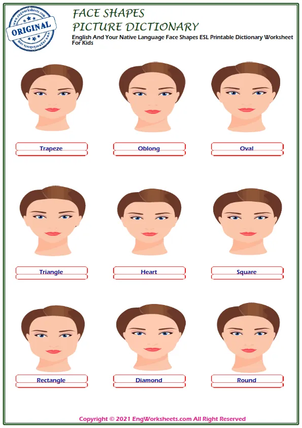 Face Shapes English vocabulary worksheet with full-page words Worksheet Preview