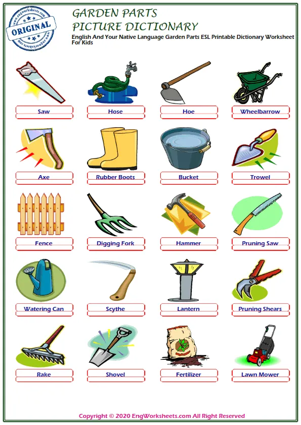English And Your Native Language Garden Parts ESL Printable Dictionary Worksheet For Kids