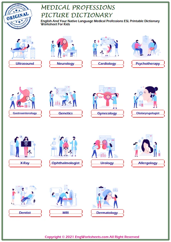 English And Your Native Language Medical Professions ESL Printable Dictionary Worksheet For Kids