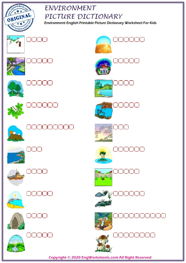 Environment English Printable Picture Dictionary Worksheet For Kids