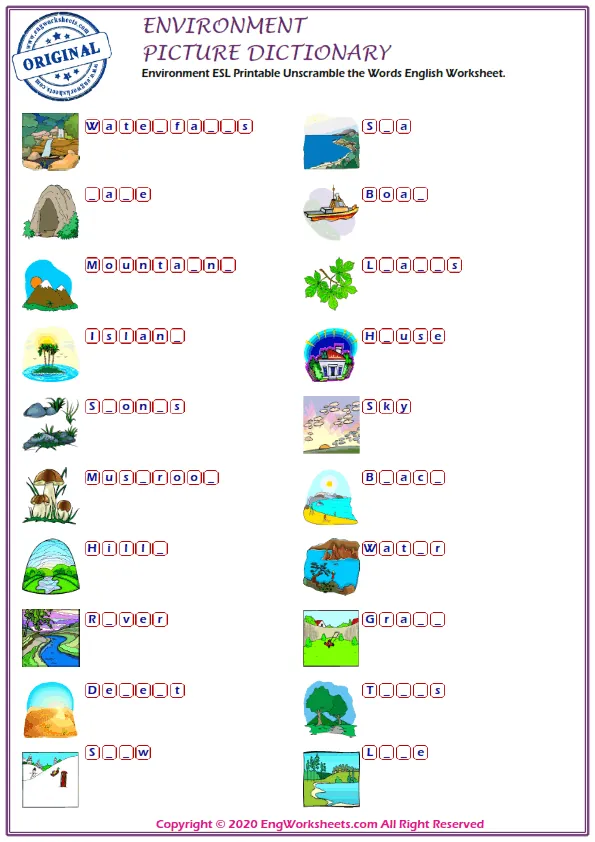 Environment ESL Printable Unscramble the Words English Worksheet. Worksheet Preview