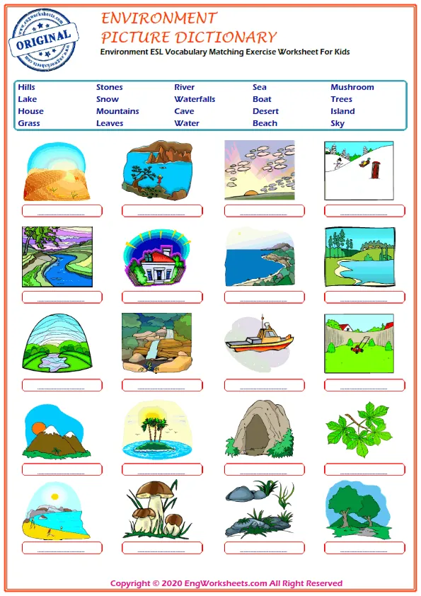 Environment ESL Vocabulary Matching Exercise Worksheet For Kids