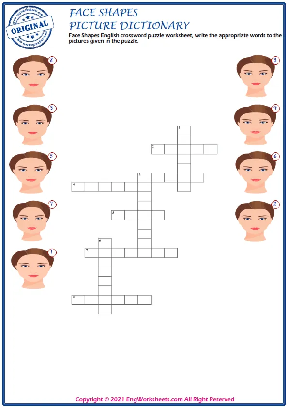 Face Shapes ESL Unscramble the Words Worksheets For Kids Worksheet Preview