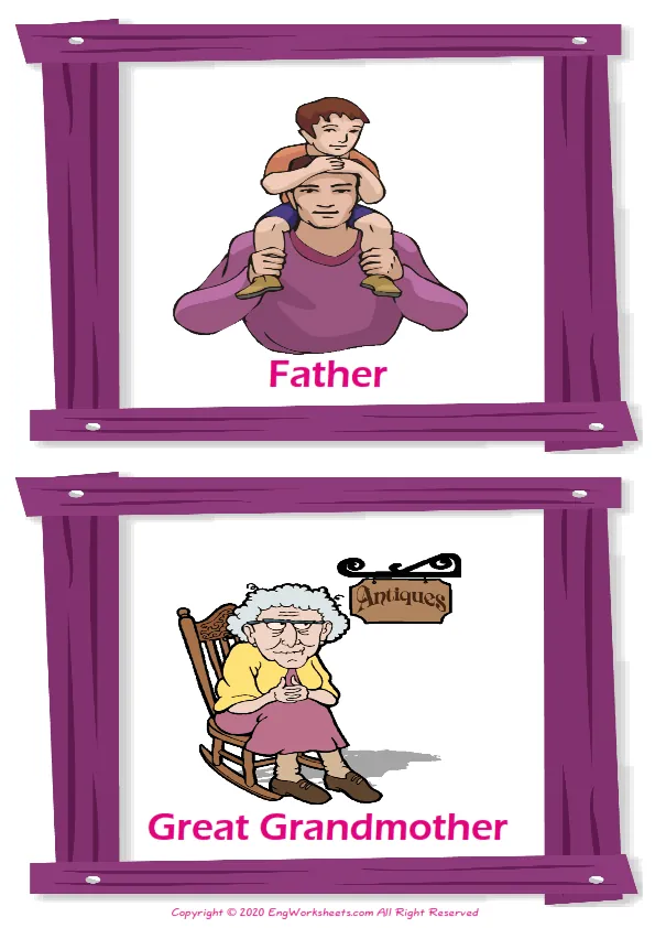 Family Member vocabulary worksheet with words, two images per page Worksheet Preview