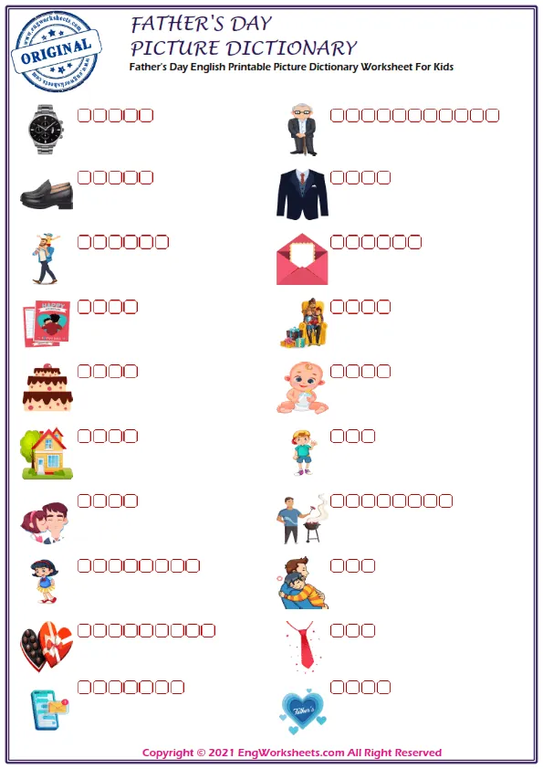 Father's Day English Printable Picture Dictionary Worksheet For Kids Worksheet Preview