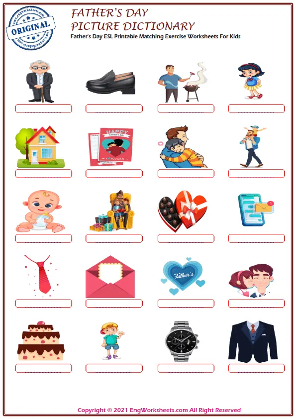 Father's Day ESL Printable Matching Exercise Worksheets For Kids Worksheet Preview