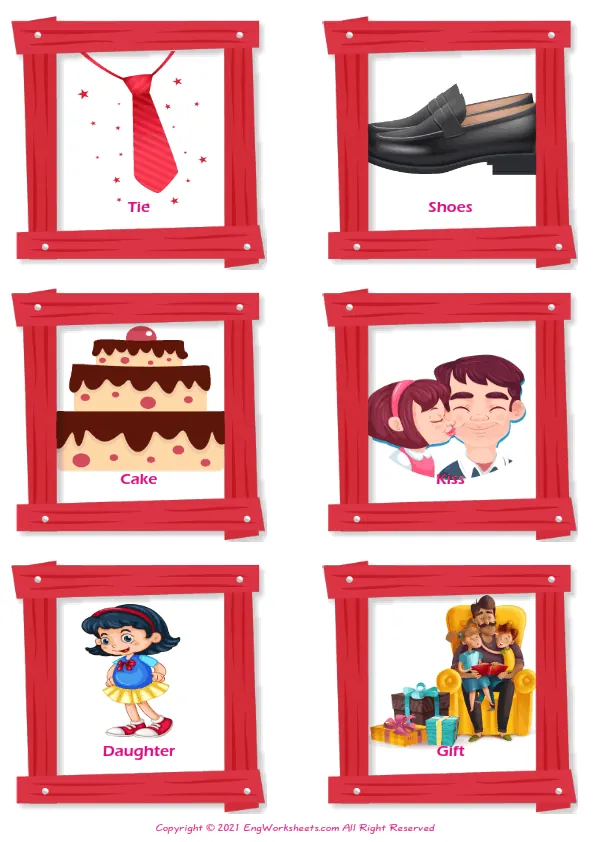 Father's Day vocabulary worksheet with words, six images per page Worksheet Preview