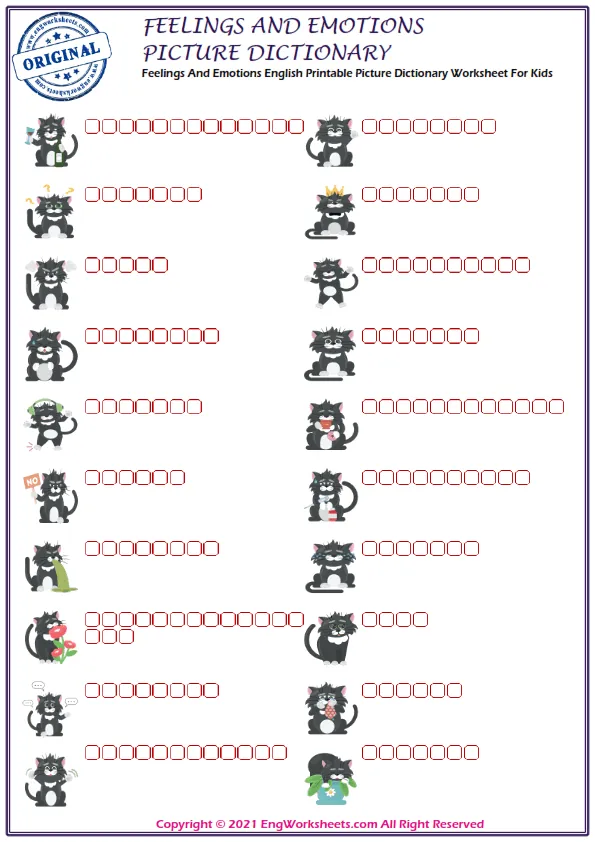 Feelings And Emotions English Printable Picture Dictionary Worksheet For Kids Worksheet Preview