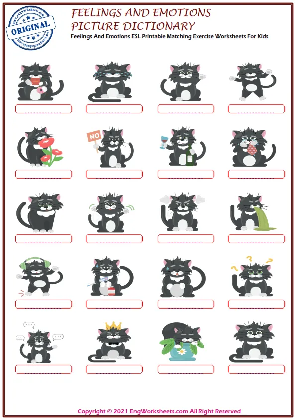 Feelings And Emotions ESL Printable Matching Exercise Worksheets For Kids
