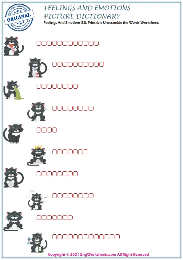 Feelings And Emotions ESL Printable Unscramble the Words Worksheet. Worksheet Preview
