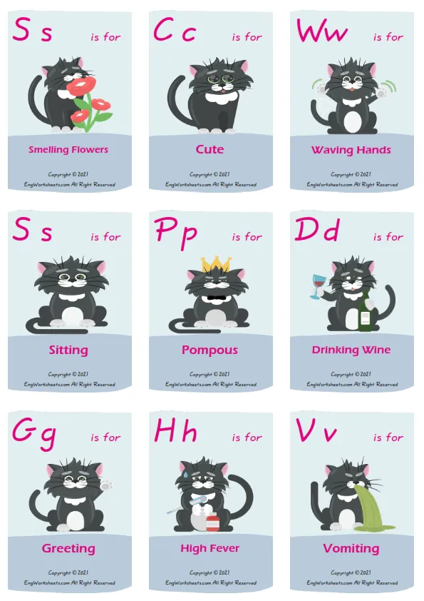 Feelings And Emotions vocabulary worksheet with words, nine images per page