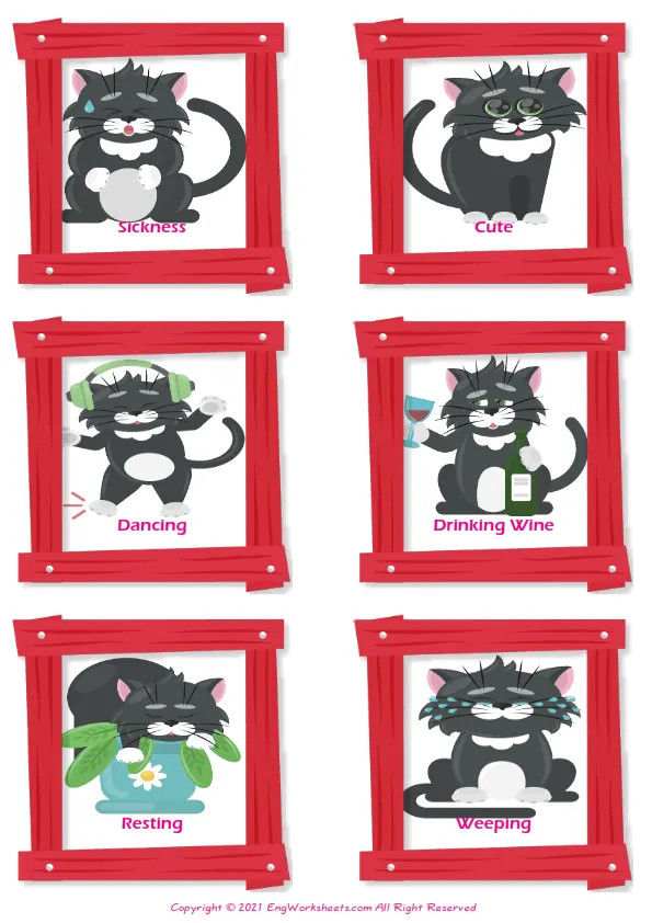 Feelings And Emotions vocabulary worksheet with words, six images per page