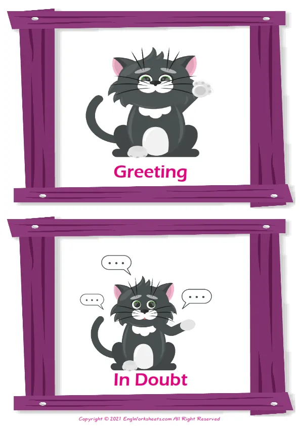 Feelings And Emotions vocabulary worksheet with words, two images per page