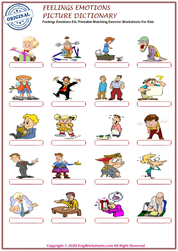 Feelings And Emotions ESL Printable Matching Exercise Worksheets For Kids Worksheet Preview