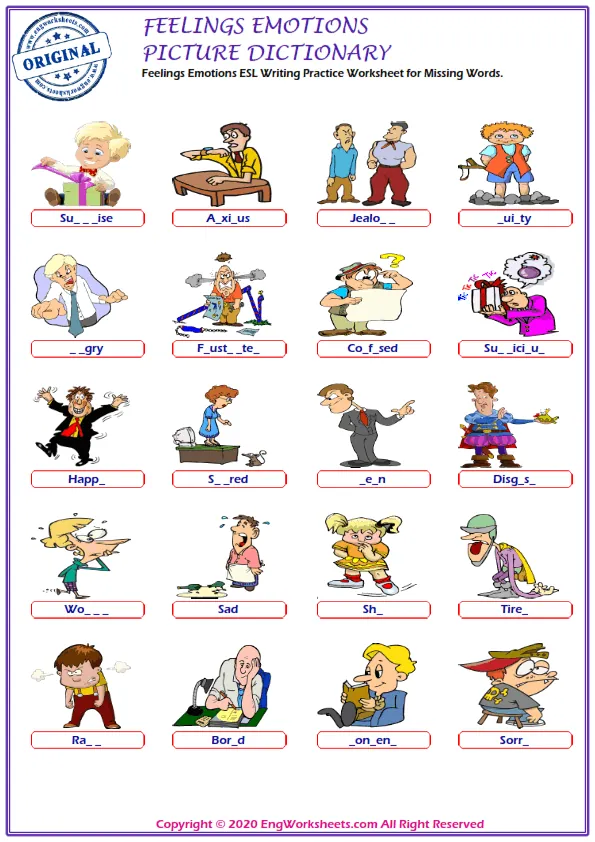 Feelings And Emotions ESL Writing Practice Worksheet for Missing Words. Worksheet Preview