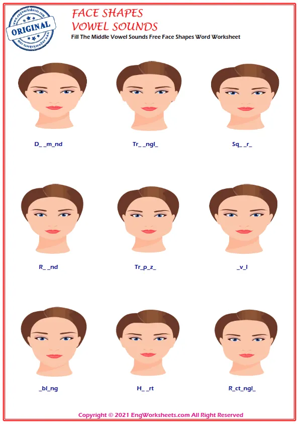 Fill The Middle Vowel Sounds Free Face Shapes Word Worksheet