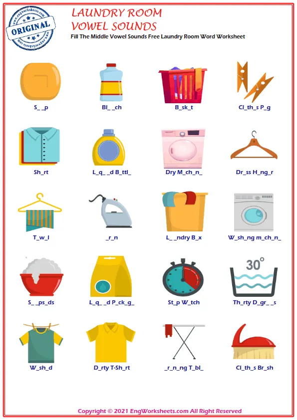 Laundry Room ESL Vocabulary Matching Exercise Worksheet For Kids