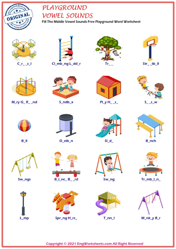 Fill The Middle Vowel Sounds Free Playground Word Worksheet Worksheet Preview