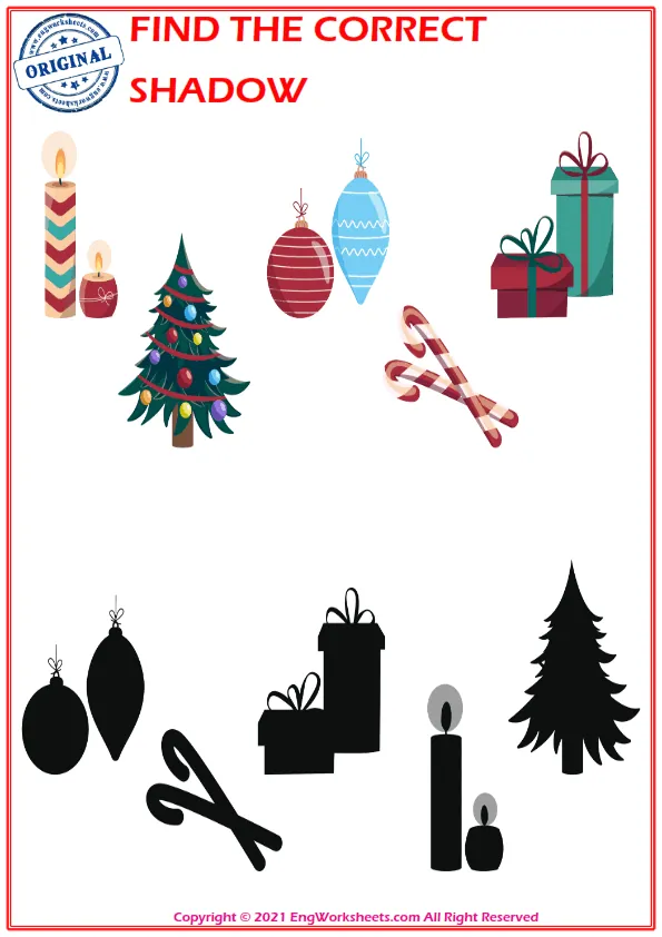 Find the correct shadow educational matching game worksheets for children