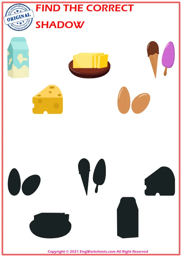 Find the correct shadow educational matching game worksheets for children