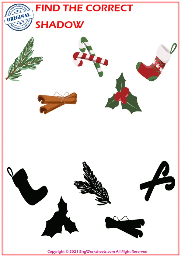 Find the correct shadow educational matching game worksheets for children