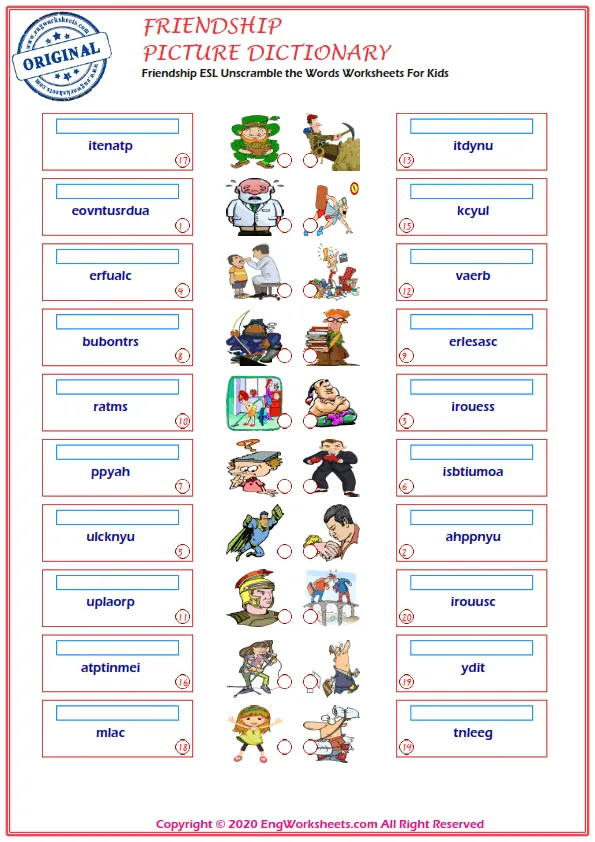 Friendship ESL Unscramble the Words Worksheets For Kids Worksheet Preview
