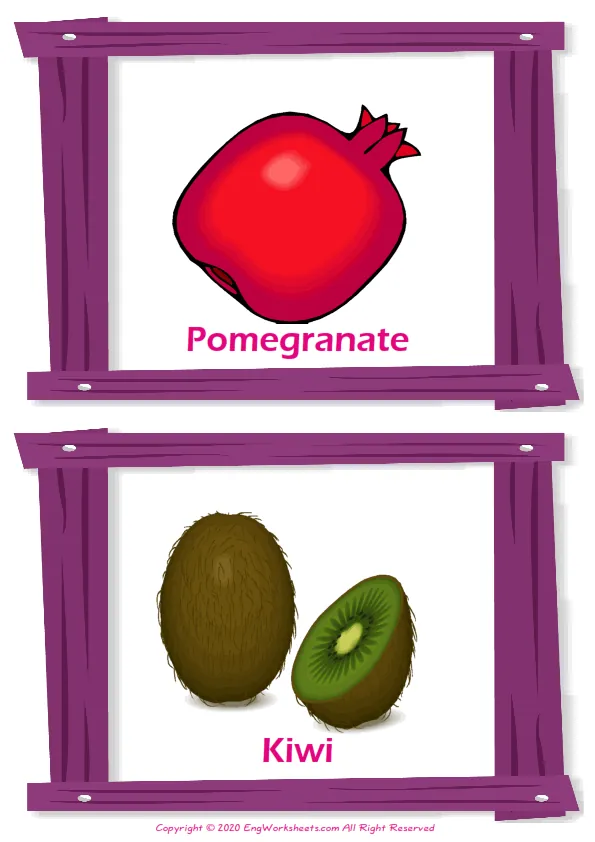 Fruits vocabulary worksheet with words, two images per page Worksheet Preview
