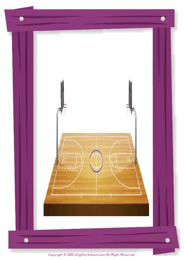 Full-page wordless Basketball English vocabulary worksheet