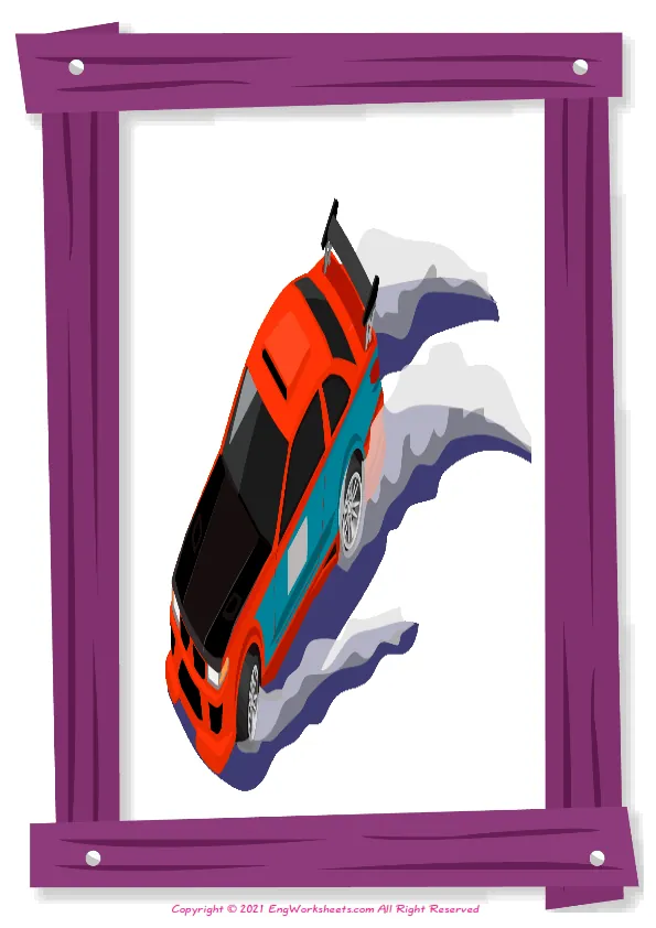 Full-page wordless Car Tuning English vocabulary worksheet