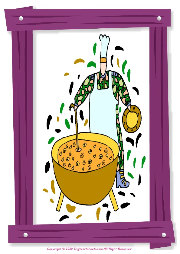 Full-page wordless Cooking Verbs English vocabulary worksheet