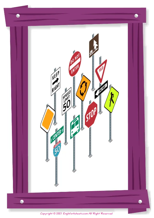 Full-page wordless Driving School English vocabulary worksheet Worksheet Preview