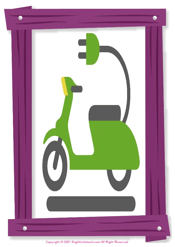 Full-page wordless Electric Vehicle English vocabulary worksheet Worksheet Preview