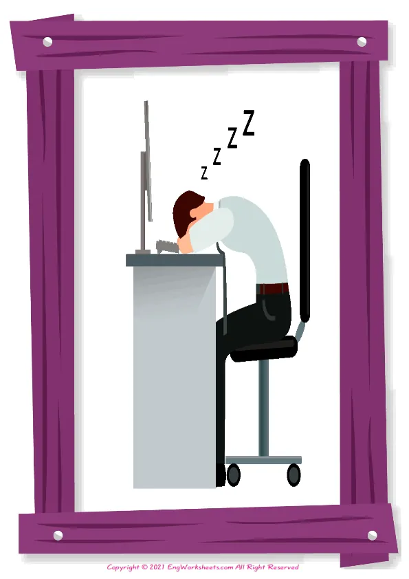 Full-page wordless Office Syndrome English vocabulary worksheet Worksheet Preview