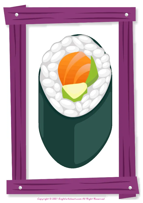 Full-page wordless Sushi English vocabulary worksheet Worksheet Preview