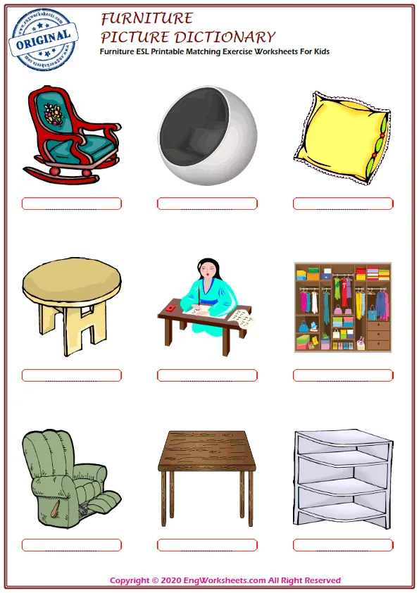 Furniture ESL Printable Matching Exercise Worksheets For Kids