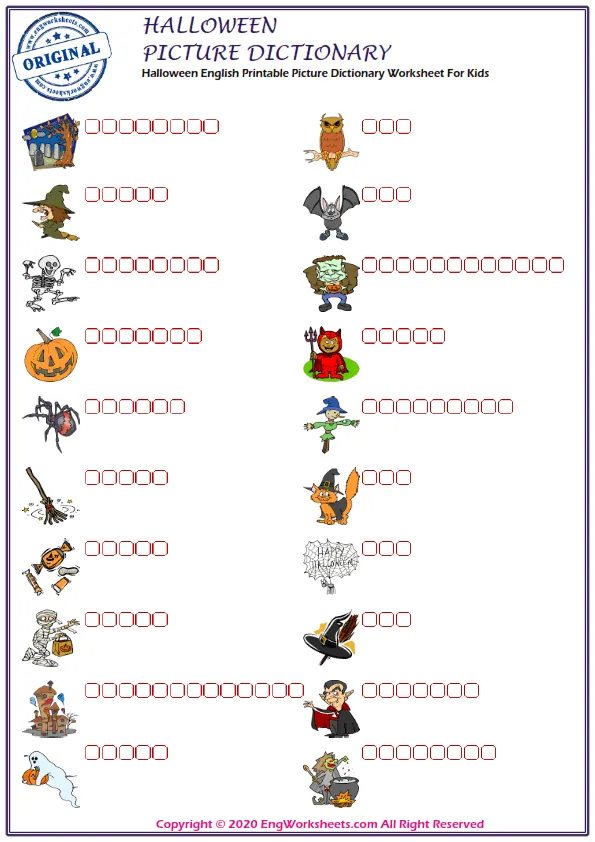 Halloween English Printable Picture Dictionary Worksheet For Kids Worksheet Preview