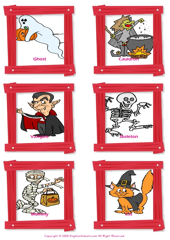 Halloween vocabulary worksheet with words, six images per page Worksheet Preview