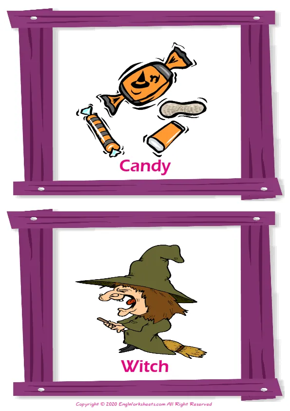 Halloween vocabulary worksheet with words, two images per page Worksheet Preview