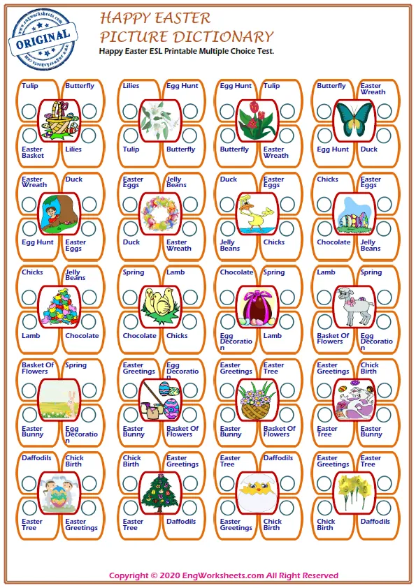 Happy Easter ESL Printable Multiple Choice Test. Worksheet Preview