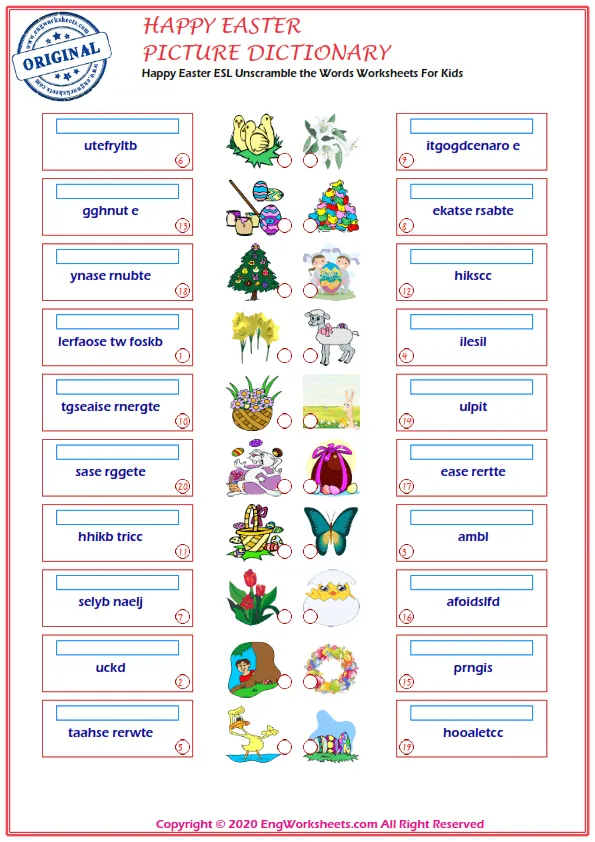 Happy Easter ESL Unscramble the Words Worksheets For Kids Worksheet Preview