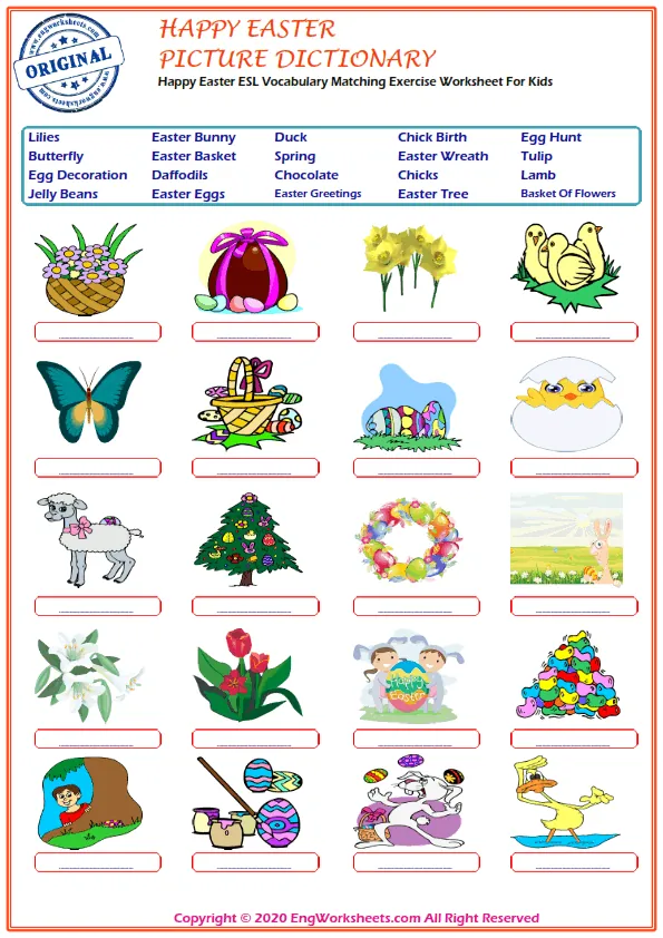 Happy Easter ESL Vocabulary Matching Exercise Worksheet For Kids Worksheet Preview