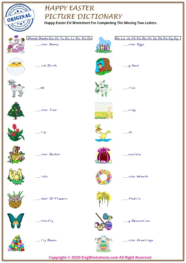Happy Easter Esl Worksheet For Completing The Missing Two Letters. Worksheet Preview
