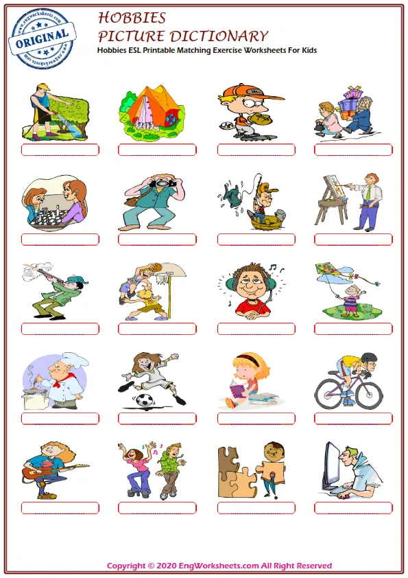 Hobbies ESL Printable Matching Exercise Worksheets For Kids Worksheet Preview
