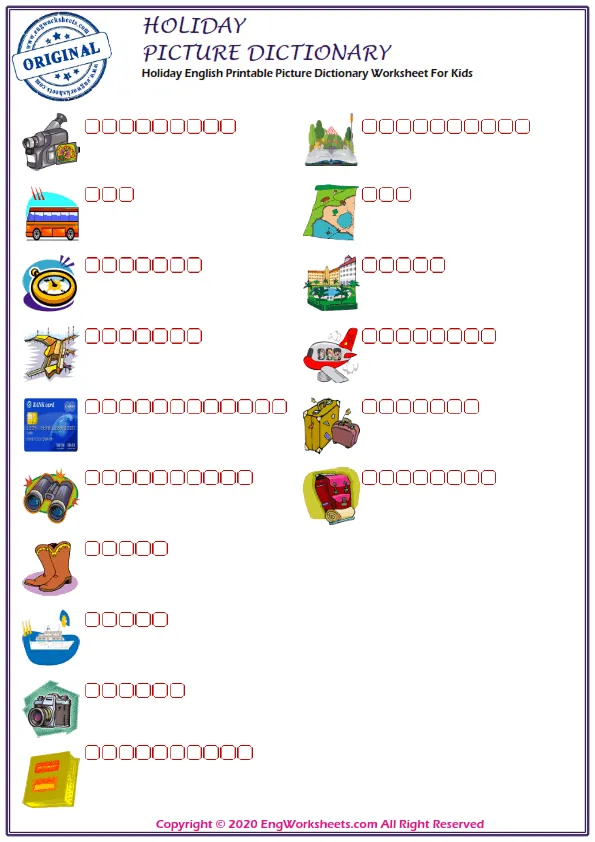 Holiday English Printable Picture Dictionary Worksheet For Kids Worksheet Preview