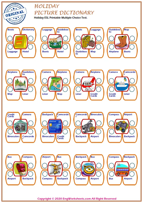 Holiday ESL Printable Multiple Choice Test. Worksheet Preview