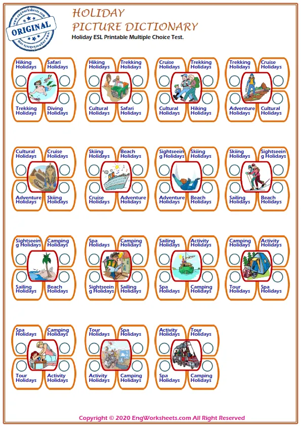 Holiday ESL Printable Multiple Choice Test. Worksheet Preview