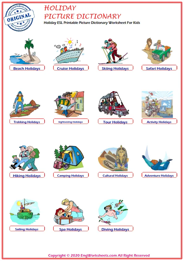 Holiday ESL Printable Picture Dictionary Worksheet For Kids