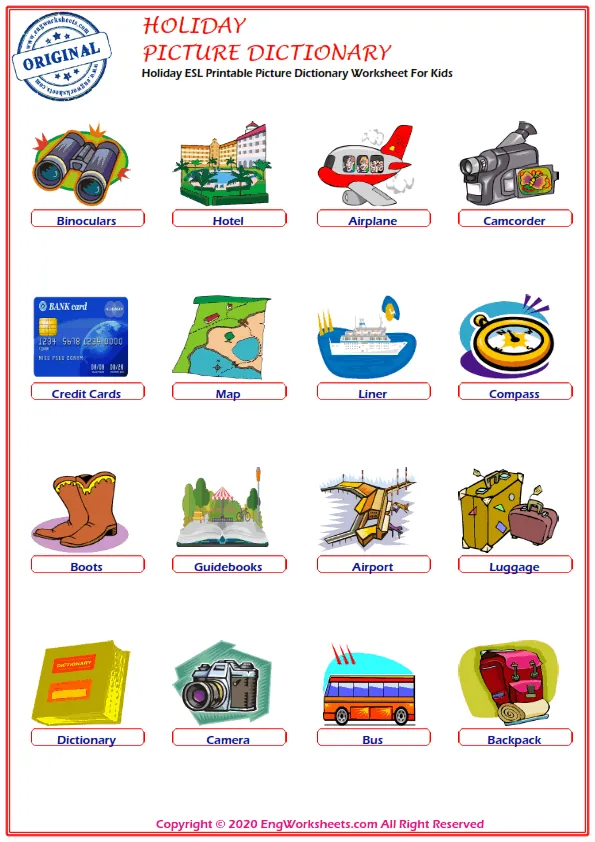 Holiday ESL Printable Picture Dictionary Worksheet For Kids Worksheet Preview