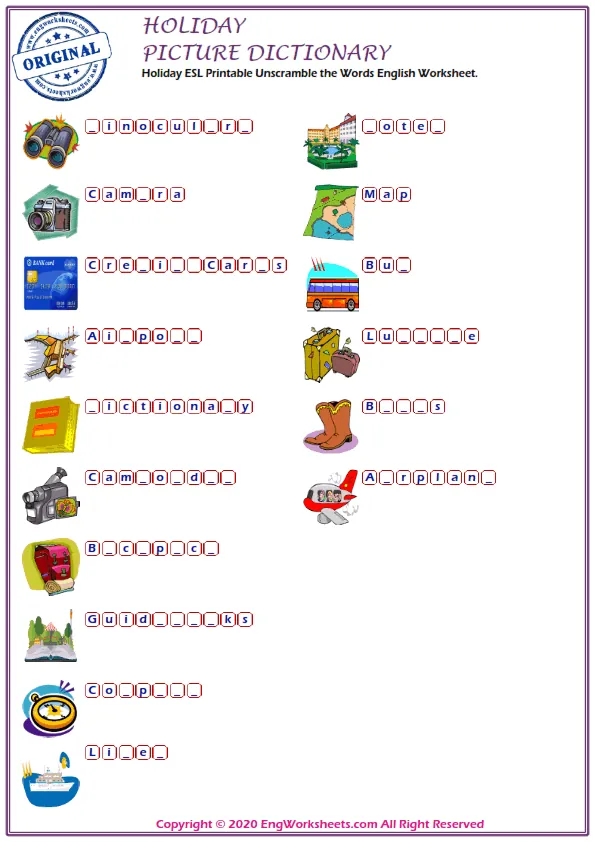 Holiday ESL Printable Unscramble the Words English Worksheet. Worksheet Preview
