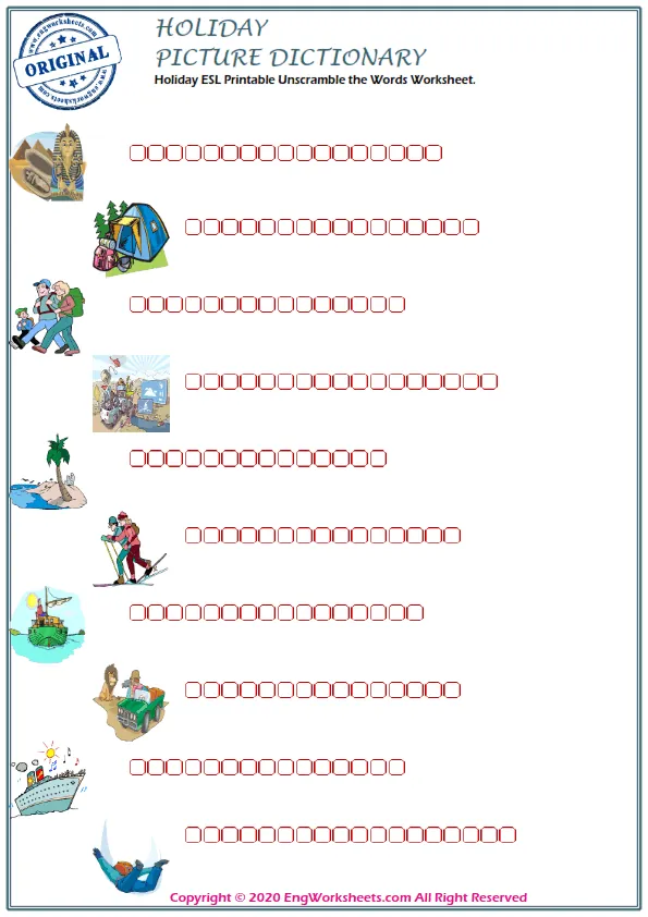 Holiday ESL Printable Unscramble the Words Worksheet. Worksheet Preview